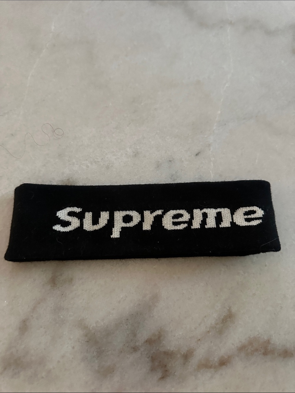 Supreme Black Headband with White Logo